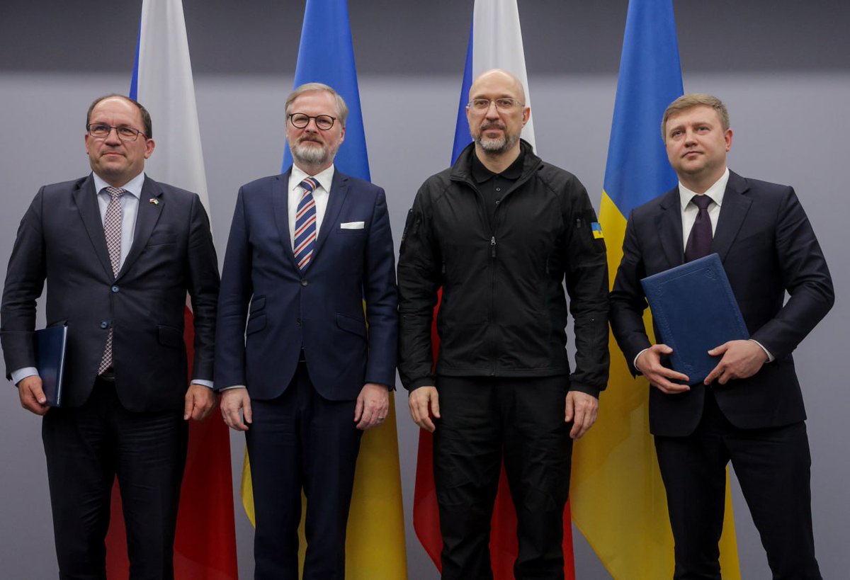 Denys Shmyhal (@denys_shmyhal) on Twitter photo Together with Prime Minister <a href="/P_Fiala/">Petr Fiala</a>, we signed a joint statement following our meeting. We are strengthening our strategic partnership with a special focus on defense cooperation and launching joint ventures in the defense industry. Czechia backs Ukraine’s accession to the EU Together with Prime Minister <a href="/P_Fiala/">Petr Fiala</a>, we signed a joint statement following our meeting. We are strengthening our strategic partnership with a special focus on defense cooperation and launching joint ventures in the defense industry. Czechia backs Ukraine’s accession to the EU