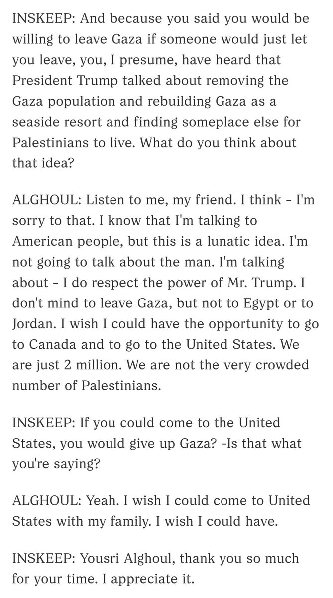 Absolutely despicable interview of a man in Northern Gaza from <a href="/NPRinskeep/">Steve Inskeep</a>. Just shameful.