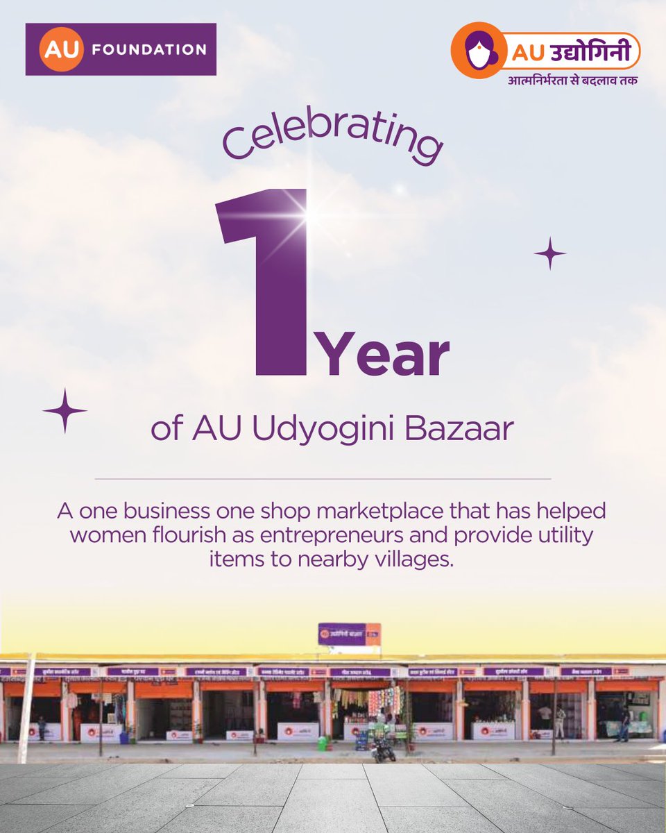 AUFoundation_'s tweet photo. 🎉 1 Year of AU Udyogini Bazaar 🎉
A year of steady growth, small wins, and stories that show what's possible when women get the right platform.
From rising profits to first-time shop owners, this is just the start.
Here’s to a stronger, wider, and brighter Year 2! #AUUdyogini https://t.co/qOITy3Wy3E
