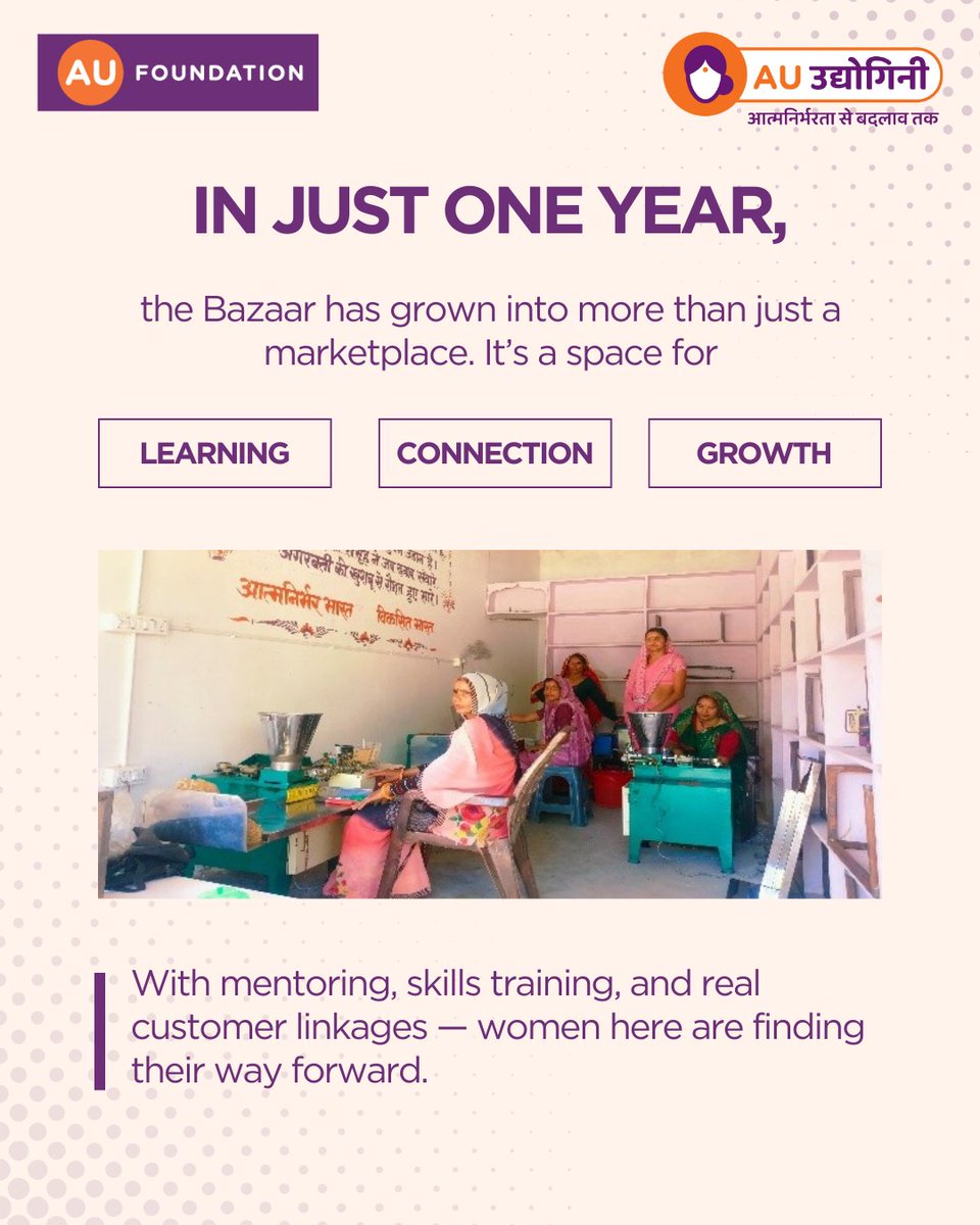 AUFoundation_'s tweet photo. 🎉 1 Year of AU Udyogini Bazaar 🎉
A year of steady growth, small wins, and stories that show what's possible when women get the right platform.
From rising profits to first-time shop owners, this is just the start.
Here’s to a stronger, wider, and brighter Year 2! #AUUdyogini https://t.co/qOITy3Wy3E