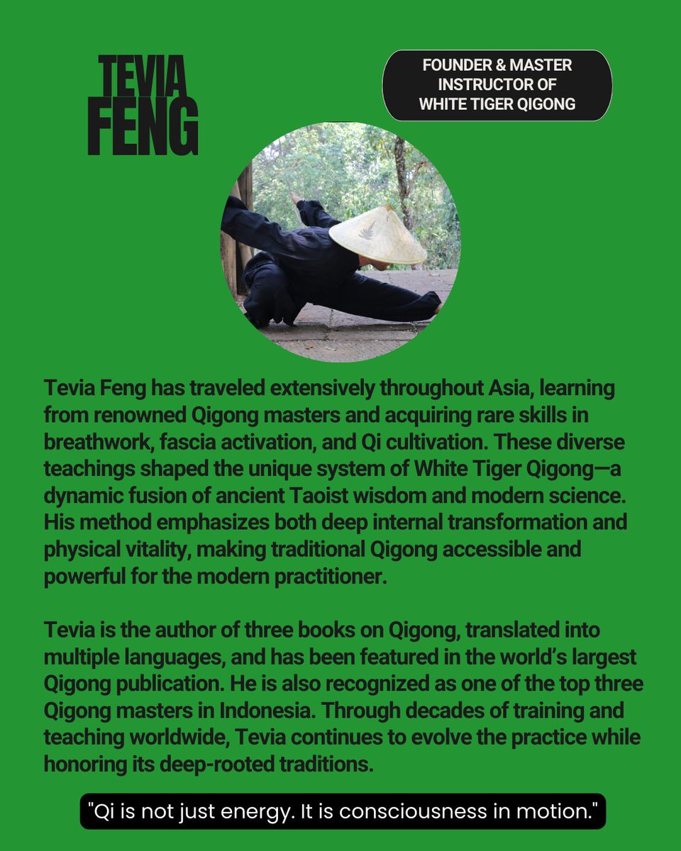TeviaFeng's tweet photo. Not all Qigong is the same. Tevia Feng, founder and Master Instructor of White Tiger Qigong, fuses Taoist wisdom with fascia, breathwork &amp; science—turning movement into energetic mastery. Don’t just learn Qigong. Live it. 🐯✨ Follow @WhiteTigerQigong #qigong https://t.co/RbwcrmBKxf