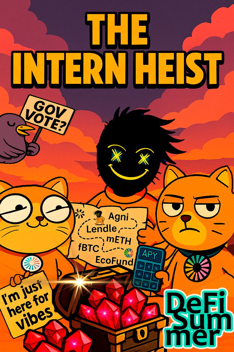 the4ksid's tweet image. 🔥 This summer, we tried to farm the Mantle EcoFund.  
💼 We staked, leveraged, swapped, brewed LPs...  
🗳️ But something... didn’t go as planned.

🏴‍☠️ Presenting: The Intern Heist  
A DeFi meme adventure on @Mantle_Official

📖 Full story &amp;amp; art  👇 
#Mantle #DeFiSummer