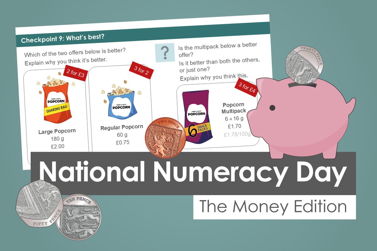#nationalnumeracyday is tomorrow - 21st May. This year's theme is 'The Money Edition'!  Find some great free resources for Years 7 and 8 on the <a href="/NCETM/">NCETM</a> blog at
ncetm.org.uk/features/manag…