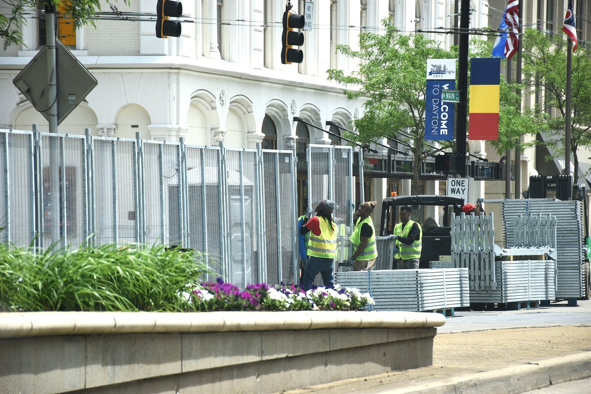mandygambrell's tweet image. The fencing is going up: NATO parliamentary assembly is gathering in Dayton beginning tomorrow through next week. The "NATO Village" is four blocks, walled off to those without clearance. 📷Photos by Cornelius Frolik/Dayton Daily News Article: daytondailynews.com/local/everythi…