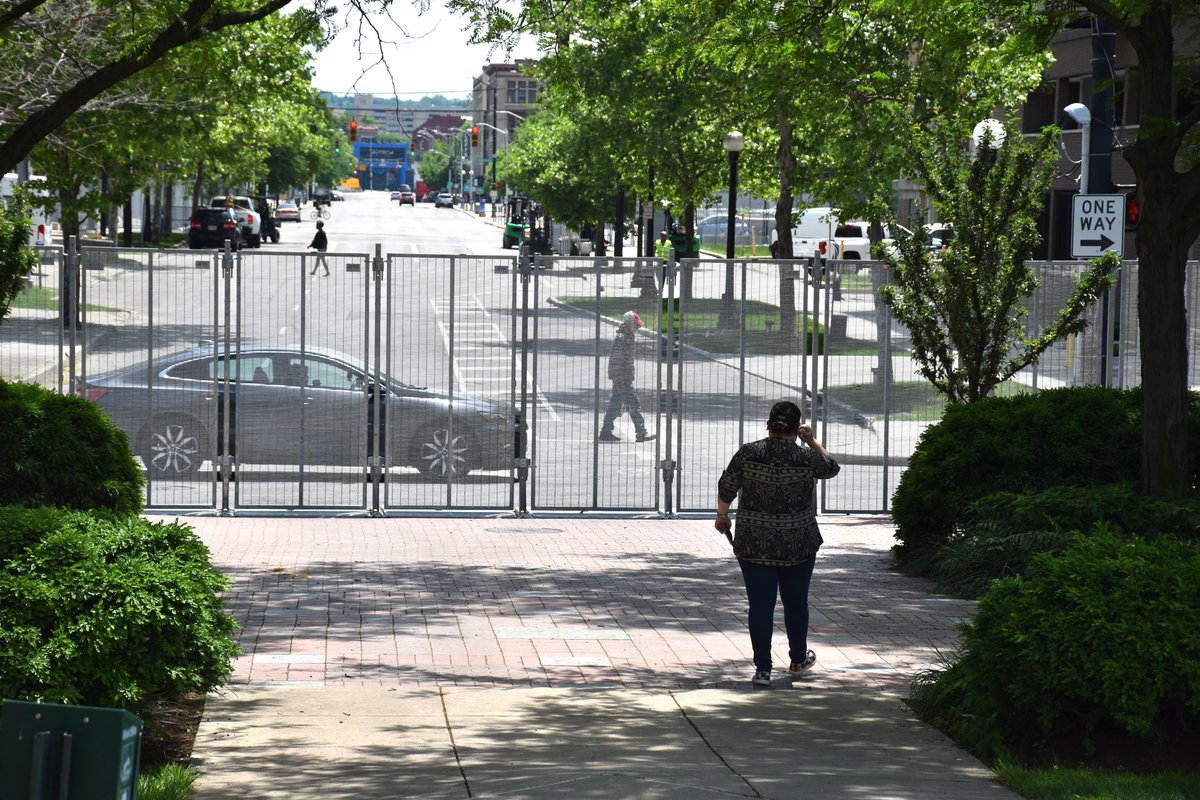mandygambrell's tweet image. The fencing is going up: NATO parliamentary assembly is gathering in Dayton beginning tomorrow through next week. The "NATO Village" is four blocks, walled off to those without clearance. 📷Photos by Cornelius Frolik/Dayton Daily News Article: daytondailynews.com/local/everythi…
