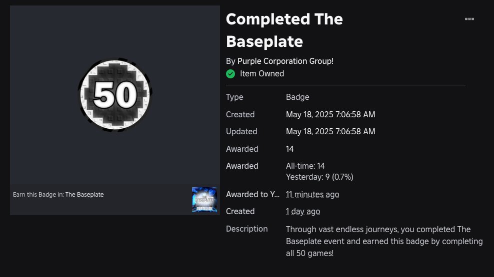 Dyegreenlucas's tweet photo. #14 to finish The Baseplate.
#ROBLOX #TheBaseplate https://t.co/8EsRv8dGa1