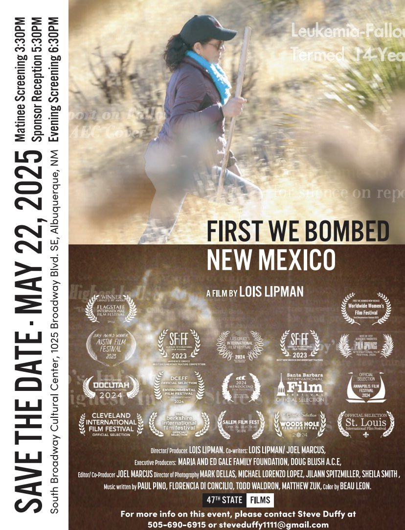 MetalsSrp's tweet photo. Catch the screenings of "First We Bombed New Mexico" on May 22 at 3:30 &amp; 6:30pm MT at South Broadway Cultural Center's John Lewis Theatre. Find more info about the film and venue here: https://t.co/5eKwzbUycx https://t.co/C32AgsVERp