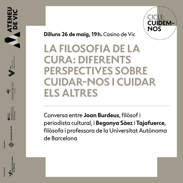 Buscaciència Express (@buscaciencia) on Twitter photo ❤️🩹La filosofia de la cura: diferents perspectives sobre cuidar-nos i cuidar els altres
Conversa entre <a href="/JoanBurdeus/">Joan Burdeus</a> i Begonya Sàez Tajafuerce sobre perspectives filosòfiques occidentals de la cura
🗓26/05
🕑19h
📍Sala Modernista Casino de Vic
ℹbuscaciencia.cat/esdeveniments/… ❤️🩹La filosofia de la cura: diferents perspectives sobre cuidar-nos i cuidar els altres
Conversa entre <a href="/JoanBurdeus/">Joan Burdeus</a> i Begonya Sàez Tajafuerce sobre perspectives filosòfiques occidentals de la cura
🗓26/05
🕑19h
📍Sala Modernista Casino de Vic
ℹbuscaciencia.cat/esdeveniments/…