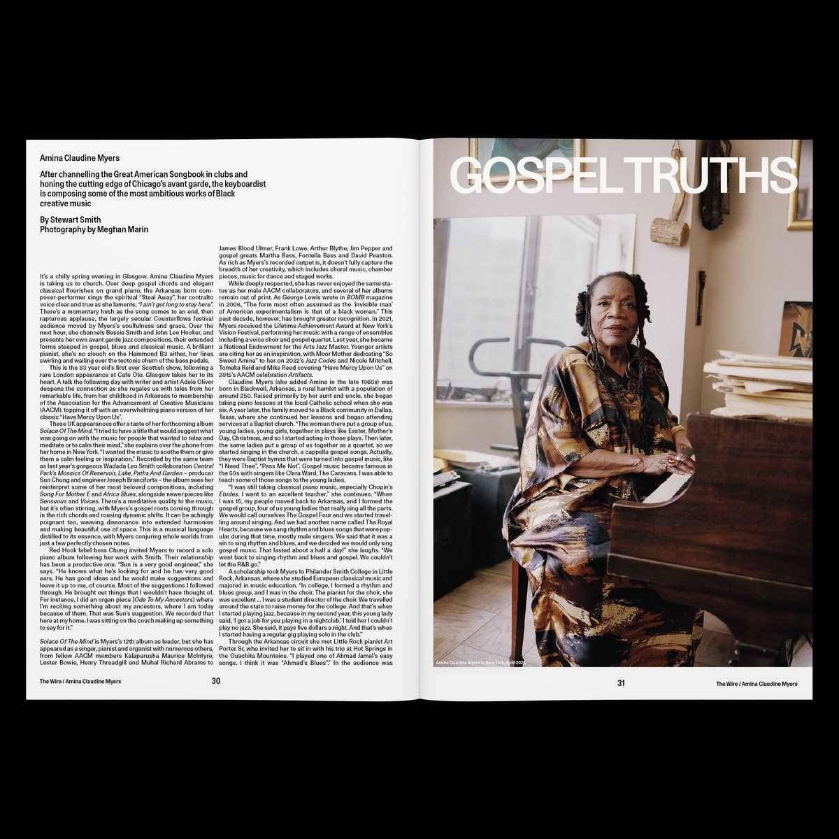 Inside The Wire 496: Amina Claudine Myers   

After channelling the Great American Songbook in clubs and honing the cutting edge of Chicago’s avant garde, the keyboardist is composing some of the most ambitious works of Black creative music. 

thewire.co.uk/shop/