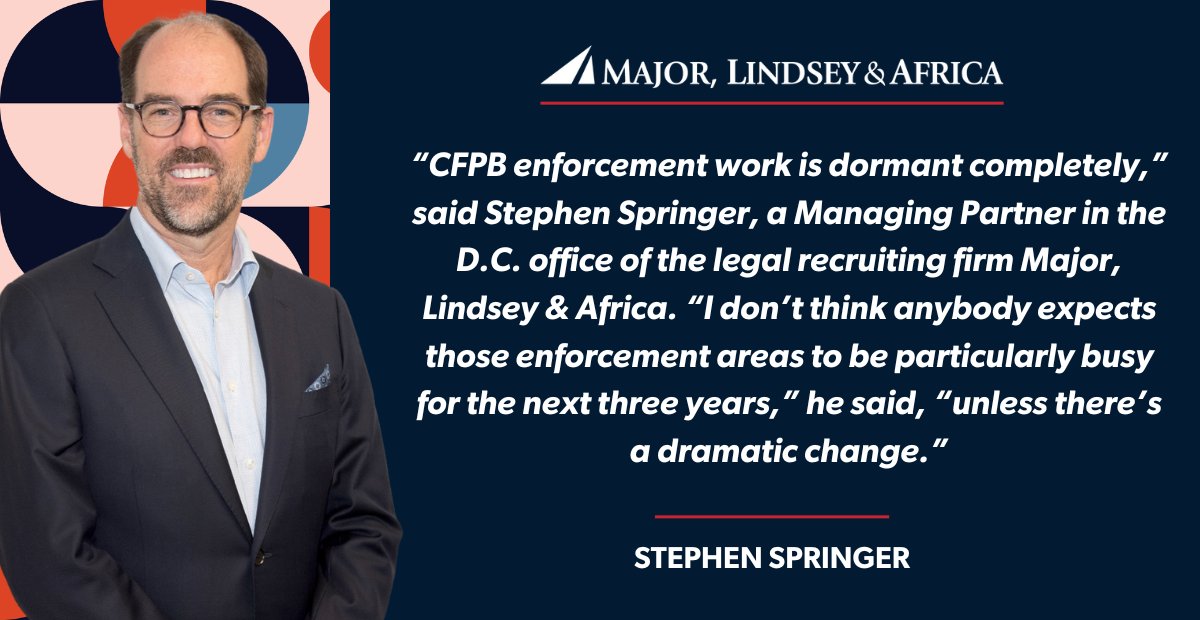 The Trump administration's regulatory rollback is transforming the legal hiring landscape, particularly in white-collar and consumer finance sectors. 

Stephen Springer discussed this with the Washington Post.
wapo.st/4mv8Ioz

#mlalglobal #legalrecruitment #lawyers