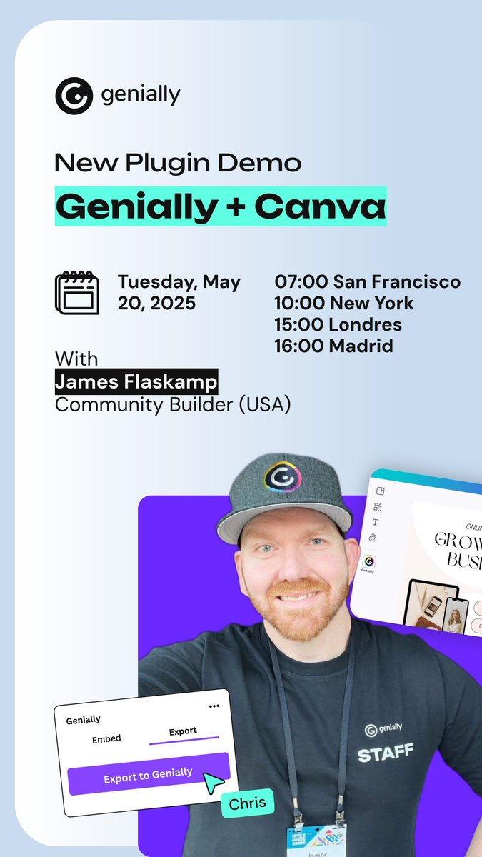 mr_isaacs_math's tweet photo. ๐จ #Appsmash alert ๐จ You can now export your @Canva designs directly to @genially + embed #geniallys into #Canva โ I'm so ๐ฅณ for this new integration! Join the webinar today at 10 AM ET to see it in action. Oh, and swag will be flowing ๐ #edtech
Link ๐
https://t.co/8pwTNlzDpn https://t.co/JX74WKPNoK