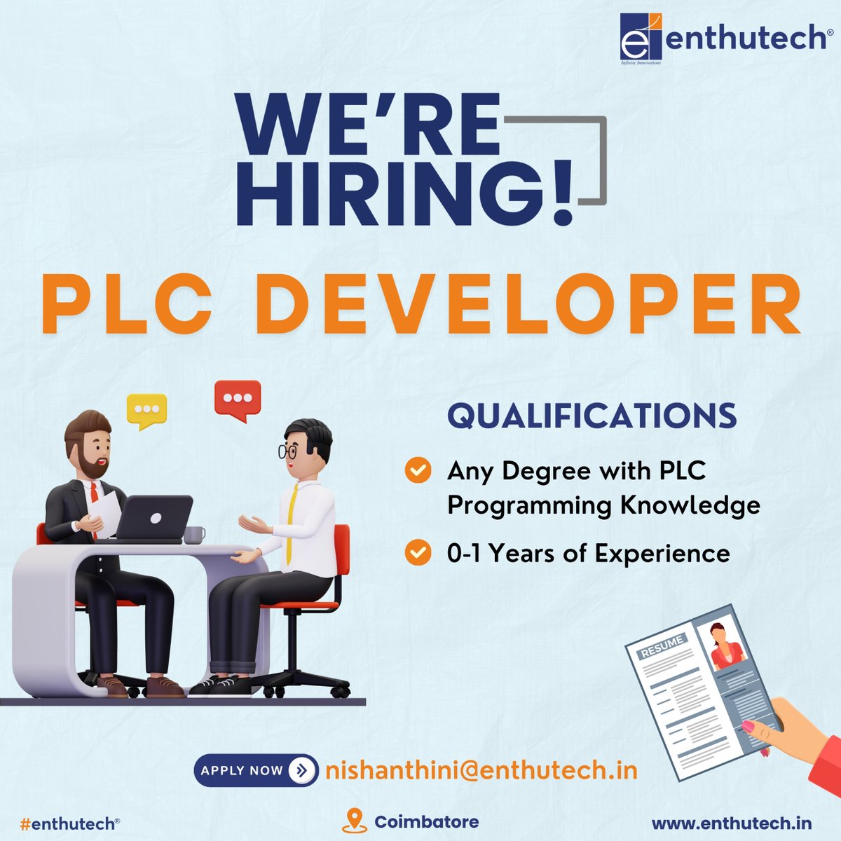 enthutechnology's tweet photo. 🔧 We’re Hiring – PLC Developer!

Looking for skilled professionals with experience in PLC programming, and industrial automation. If you're passionate about control systems and real-time solutions, we’d love to have you on board!

#enthutech #PLCDeveloper #AutomationJobs #Hiring https://t.co/YzsrZJNJbC
