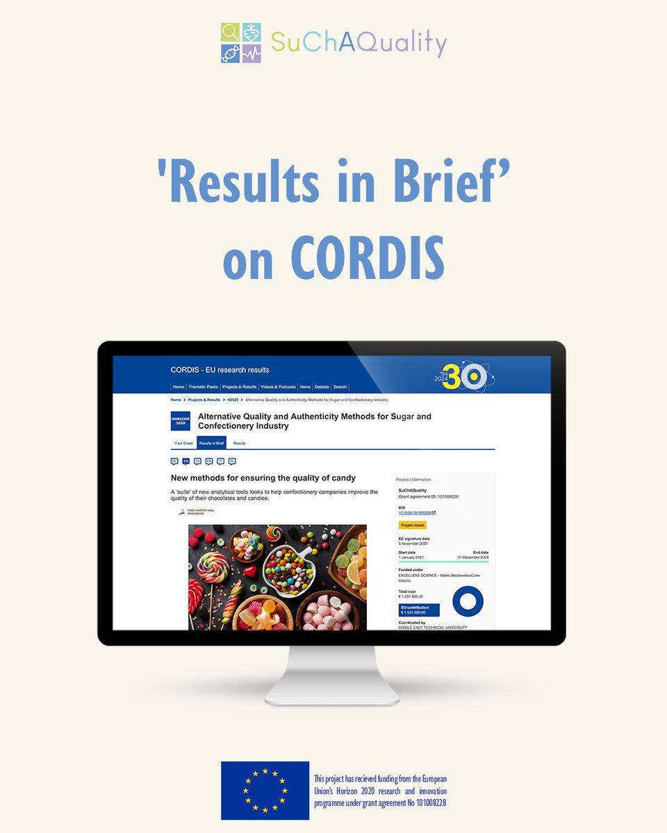 SuChAQuality's tweet photo. Exciting news! SuChAQuality is now featured on CORDIS, sharing our work on quality and authenticity in the confectionery industry with all of Europe.

🔗 Link in bio

@CORDIS_EU #SuChAQuality #FoodScience https://t.co/YRjNbYqGUZ