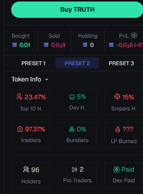 RoyallRuston's tweet photo. @PaulAidoo18 @zhao99765186 @Spicyspacealien @Regiocrip @sabon67945330 @0xDJDH @DavellSand62232 @clintoteng @ebccrypto81 gonna need to reduce the 97% insiders, 15% snipers, and the fact that the top 10 holders have 23.7%. all red flags, unless you're an insider https://t.co/WpLMpEarTT