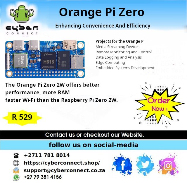 Looking for a compact yet powerful SBC? The Orange Pi Zero is now available for just R529! 

shop online: cyberconnect.shop/en_GB/shop/pro…