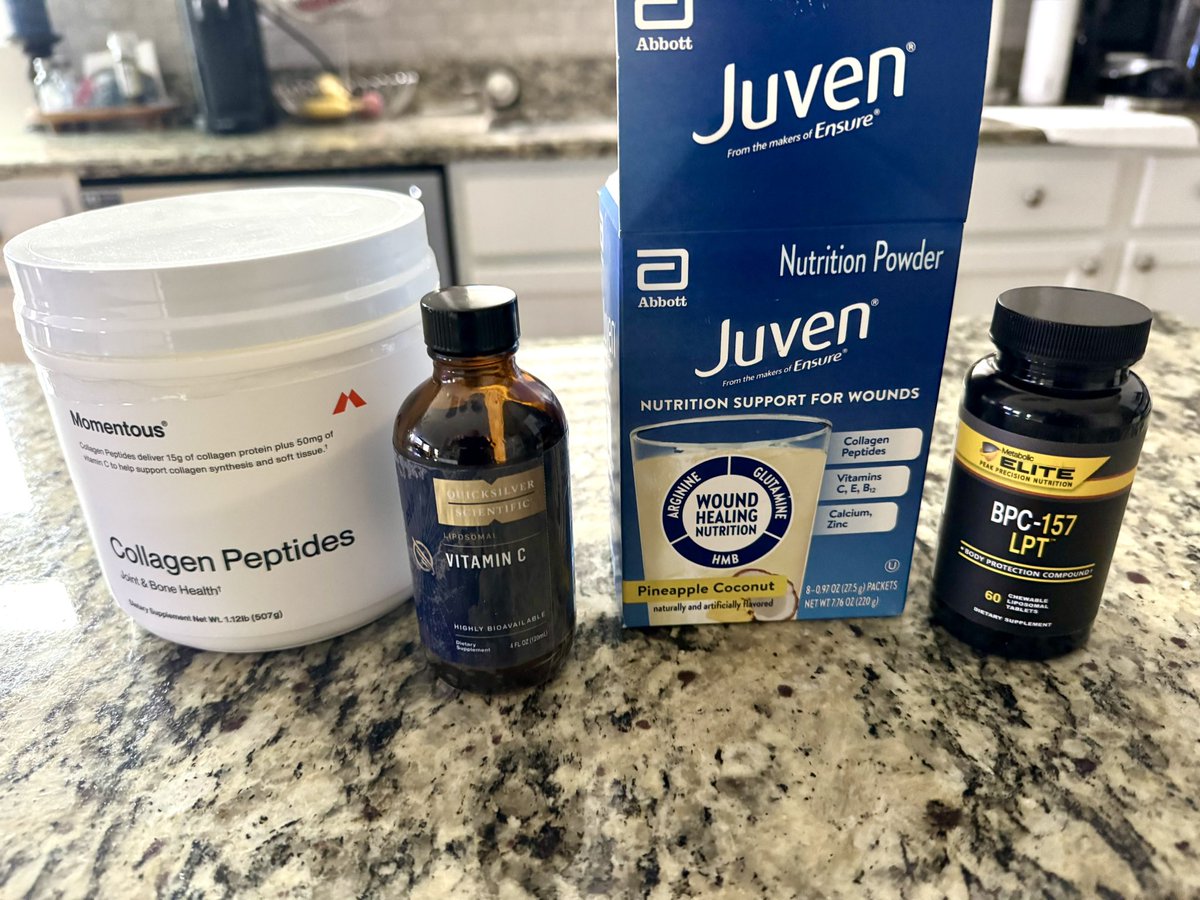 26 days since tearing my quadriceps tendon, 14 days since surgery. I'm  taking a cocktail of tendon repair supplements researched and recommended  by @korfist