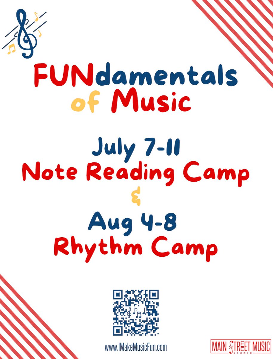 IMakeMusicFun's tweet image. 📣 All student musicians, grades K-12! 🎶

Join us for a week of FUNdamentals of Music Note Reading Camp! July 7-11, 2025, 9:30 AM to Noon. 
Join us at imakemusicfun.com/camps-registra… and read notes instantly! #FUNdamentalsofMusic #NoteReading