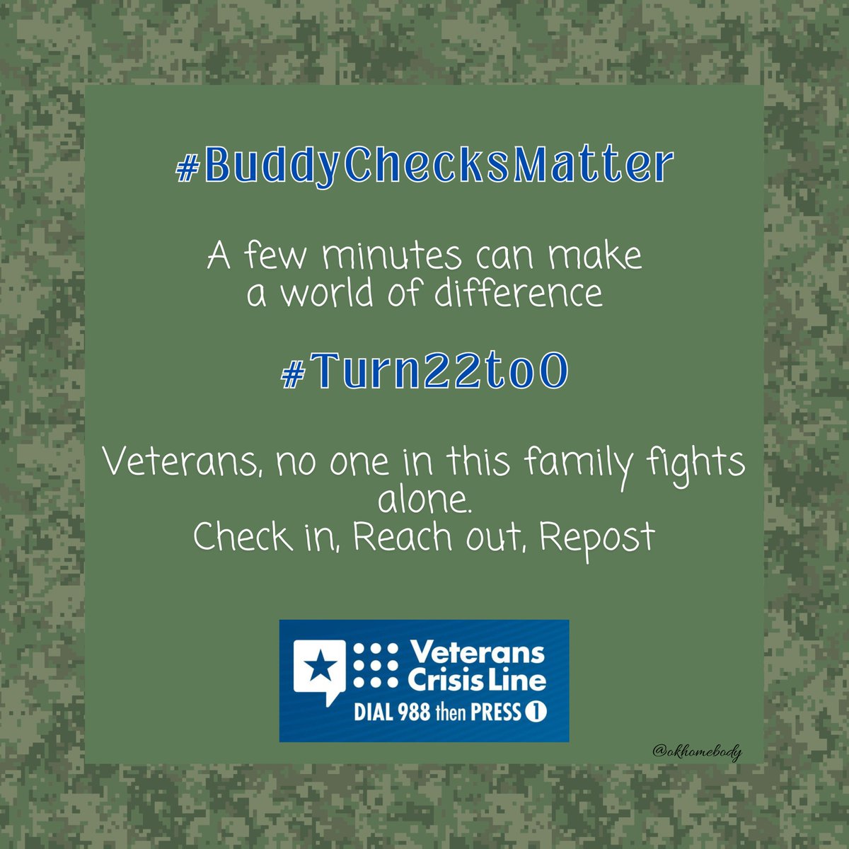 🇺🇸 Tuesday ✅VETERAN BUDDY-CHECKS✅RH 🇺🇸 Good morning, family. Remember, it’s important to check in yourself, &amp; with Veteran family &amp; friends regularly. Build those connections so if/when struggles come, reaching out is not as difficult. YOU MATTER!  I love all y’all! ❤️🤍💙