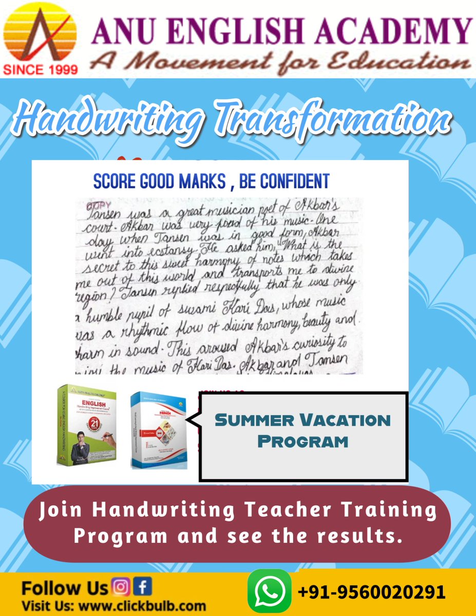anu_english's tweet photo. Enroll your child in the Summer Vacation Handwriting Program at ANU English Academy — a proven initiative focused on structured improvement through scientifically designed writing modules.
DM for more. 
#handwritingimprovement
 #education  #AnusEnglishAcademy 
 #summervacation https://t.co/WpPiyA3xgE