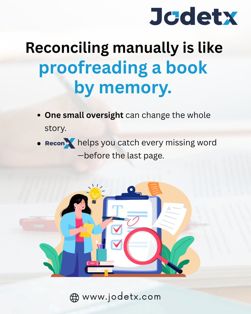 Jodetx_tech's tweet image. In today’s fast-paced business environment, precision and speed are non-negotiable.

ReconX automates and streamlines your reconciliation process—ensuring every figure is accurate and up-to-date.
.
.
#FinancialAutomation #BankReconciliation  #ReconciliationSoftware  #DataAccuracy