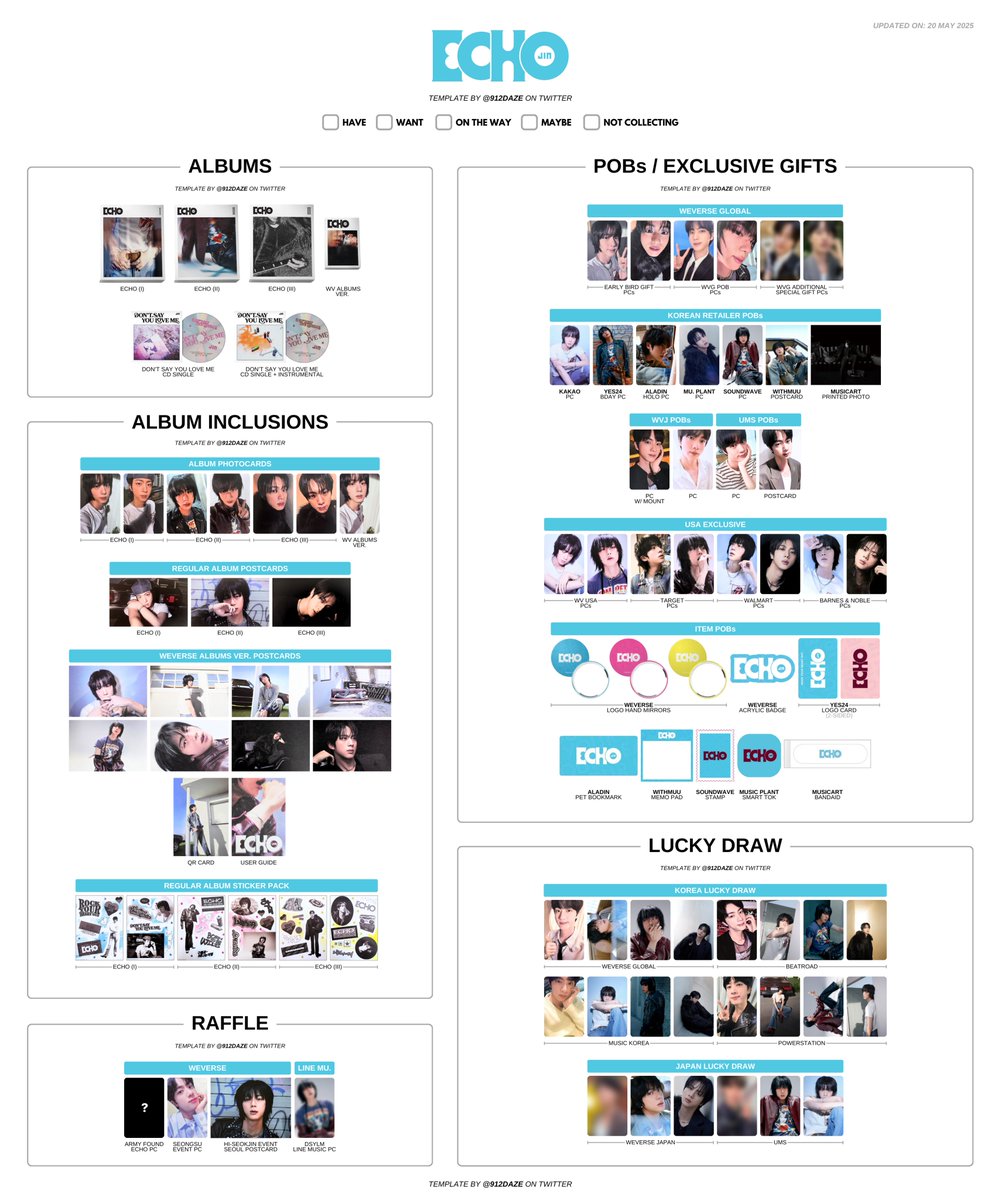 BTS JIN SEOKJIN ALBUM PC PHOTOCARD WL WISHLIST TEMPLATE