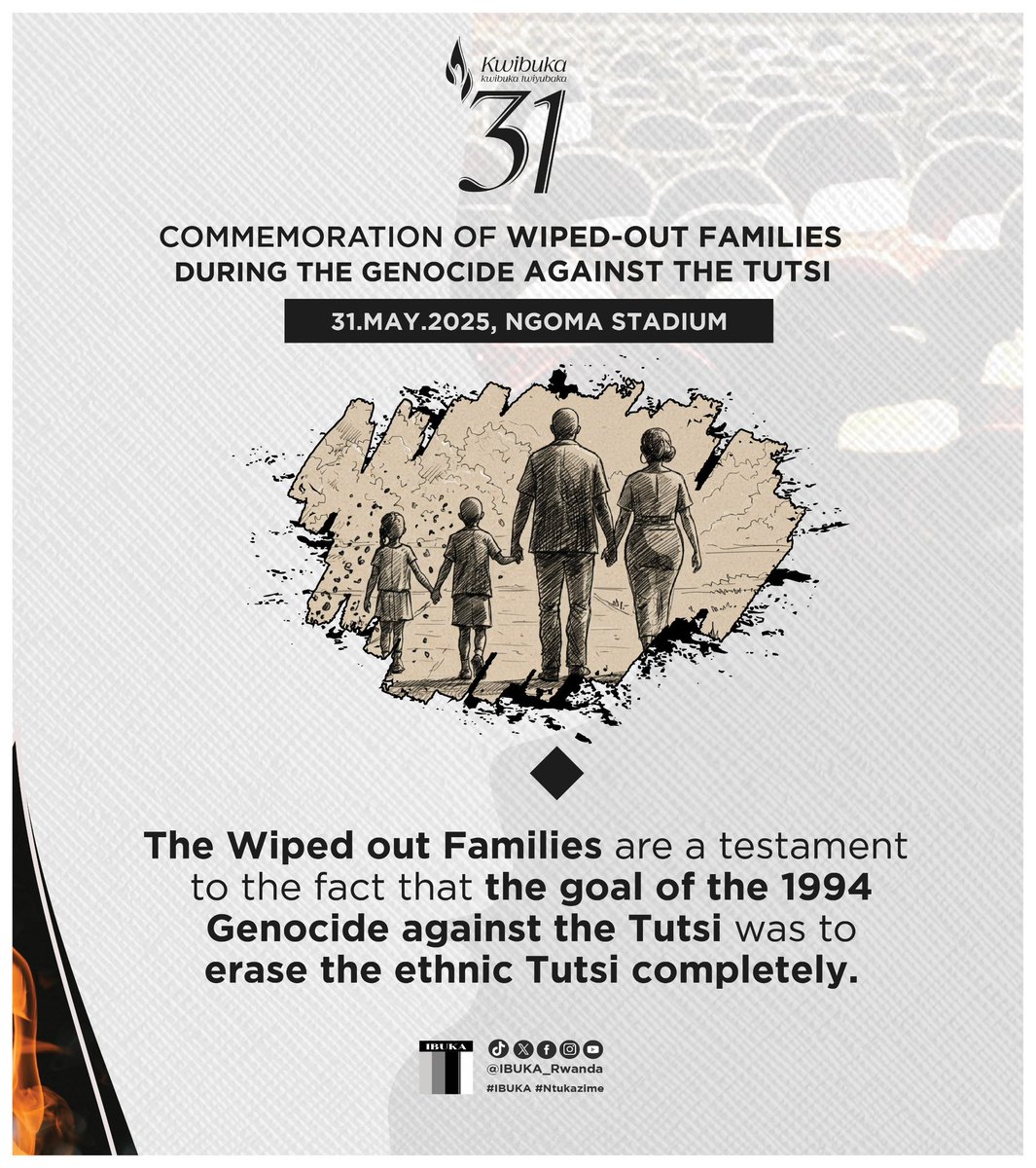 Imiryango yishwe ikazima ni ikimenyetso gihamya ko umugambi wa Jenoside yakorewe Abatusti mu 1994  wari ukurimbura burundu ubwoko Tutsi. 

Niyo mpamvu hari imiryango, aho umugabo, umugore n'abana bose bishwe, ntihasigare n'uwo kubara inkuru. 

Kwibuka iyi miryango ni inshingano