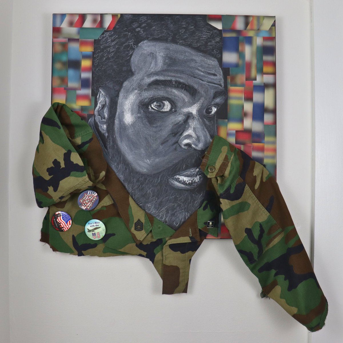 Title: “Invisible Wounds”
Artist: Darren Lapsley
Size of Work: 24” x 24”
Medium: Mixed-Media including Artists’ Pastel, Paper Collage, Fabric, and Repurposed Metal

From AS YOU WERE: THE MILITARY REVIEW, Vol. 22
