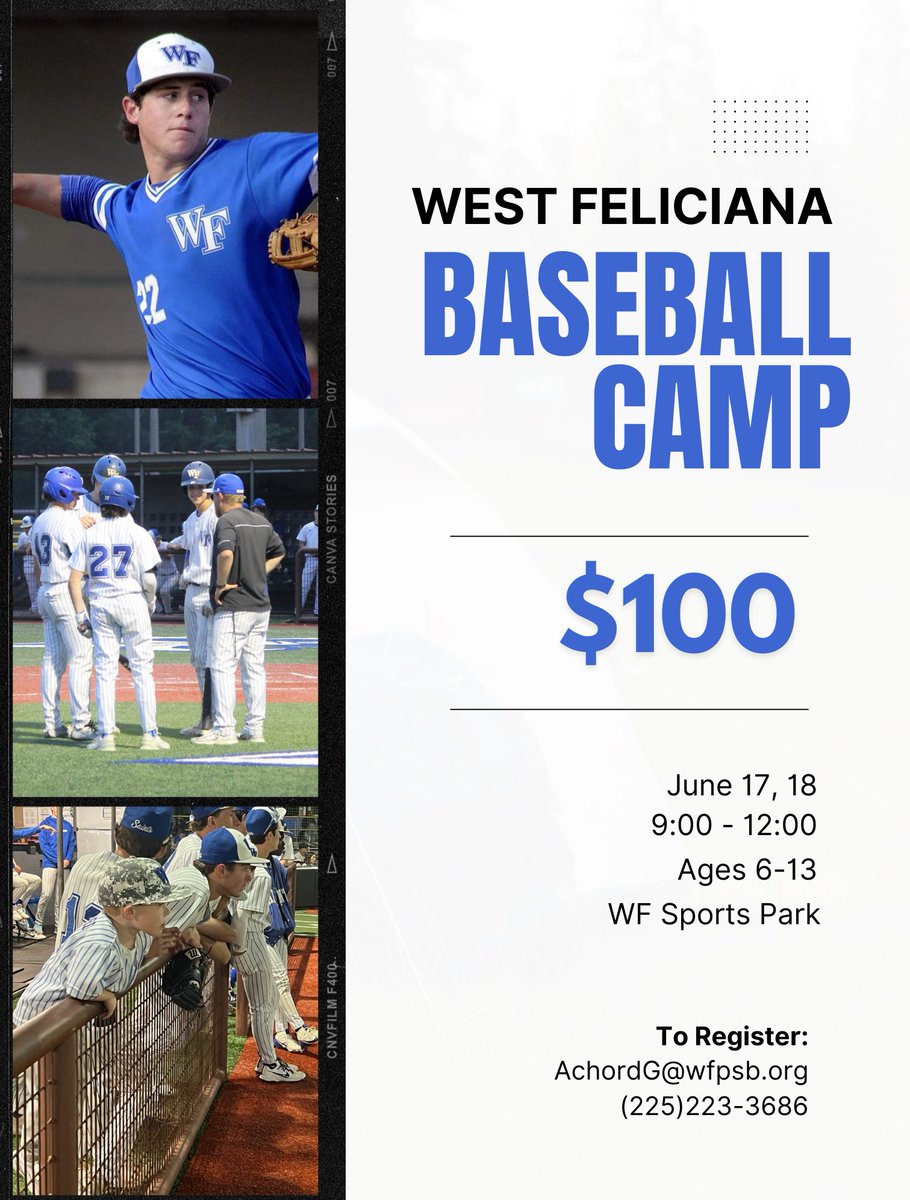 <a href="/WFHS__Baseball/">West Feliciana Baseball</a> Camp coming up on June 17-18. Don’t forget to sign up!