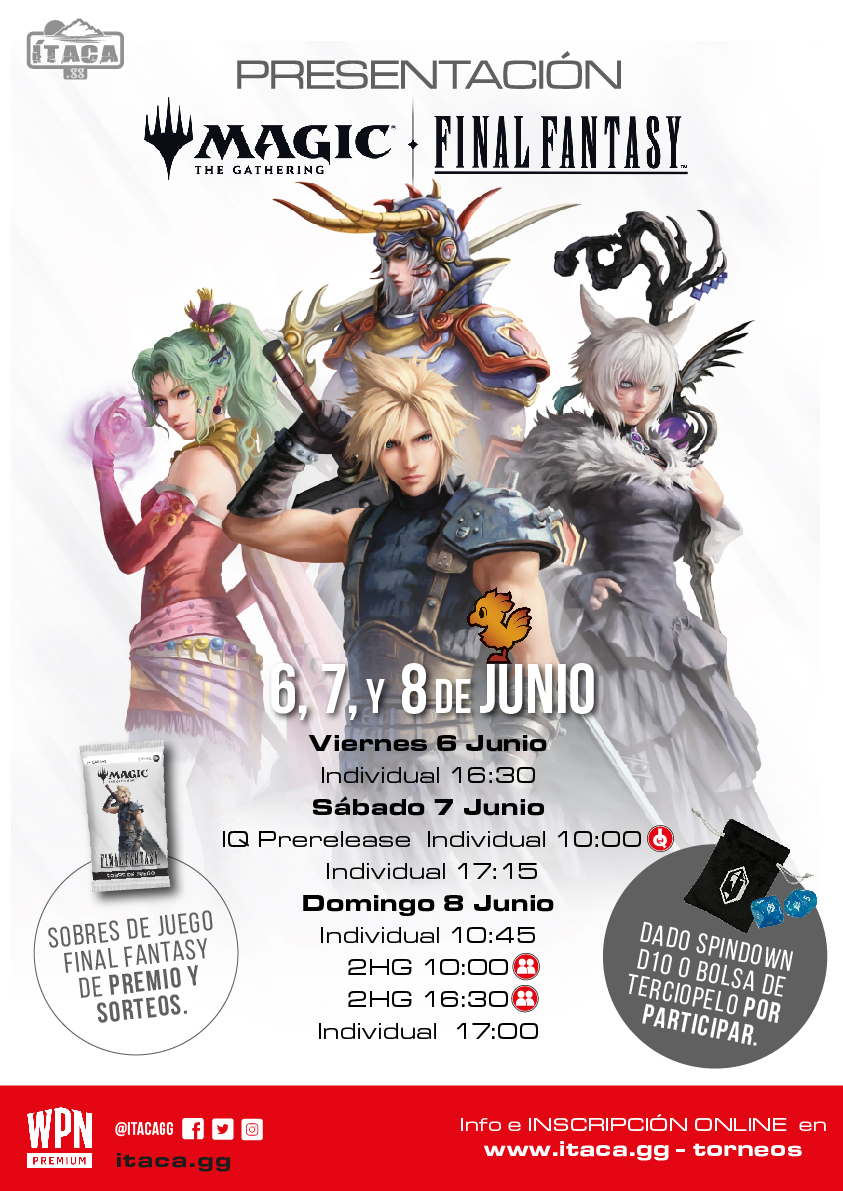 ¿Preparado para jugar Mtg con héroes y villanos de FINAL FANTASY? 🤩

¡Los días 6, 7 y 8 de junio celebramos las PRESENTACIONES! ⚔️ 

Descubre todos los turnos disponibles y reserva plaza en magicitaca.com/static/page/25 🎟️

¡También sellado actualizado! ⬇️⬇️
magicitaca.com/u/l/80808ad14f… 🛒