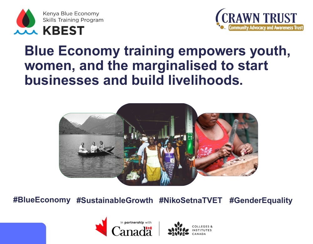 crawntrustkenya's tweet photo. The Blue Economy is expanding job opportunities for women in the maritime sector, particularly in the coastal and lake regions by providing access to technical training through TVET (Technical and Vocational Education and Training) institutions. These programs equip women with essential skills in areas such as marine engineering, port management, and related technical fields.
In addition to technical education, the Blue Economy supports entrepreneurship by encouraging women to start and scale businesses in sectors like fisheries, aquaculture, marine transport, and coastal tourism. Through access to skills training, financial literacy, and business development support, women are better positioned to succeed as entrepreneurs in the maritime space.
By fostering inclusive environments that identify and support women for career growth within maritime administrations and ports, the Blue Economy promotes greater gender equity. Women’s maritime associations further enhance this progress by offering mentorship, peer networks, and leadership development, enabling women to advance their careers and become industry leaders.
@CICan_Kenya @GAC_Corporate 
#NikoSetnaTVET #BlueEconomy  #SustainableGrowth
#GenderEquality