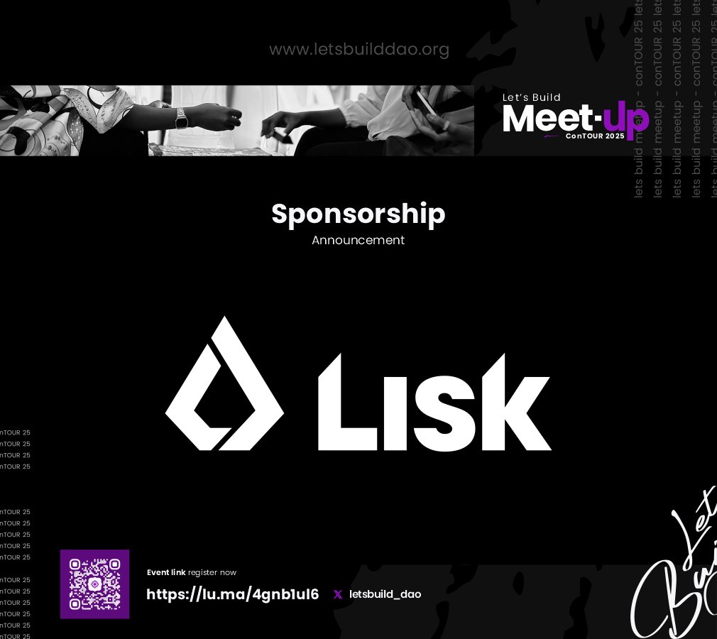 letsbuild_dao's tweet photo. 🚨 Big News!
We’re thrilled to announce @LiskHQ as an official sponsor of the Let’s Build Meet-Up: ConTOUR 2025 ‼️‼️

Lisk: A Human Layer for Web3

Lisk is making Web3 accessible, human, and scalable. As a Layer 2 built with the OP Stack and part of the Superchain ecosystem, Lisk empowers builders especially in emerging markets to launch dApps on Ethereum with ease.

By focusing on usability, support, and global inclusion, Lisk isn’t just scaling Ethereum… it’s bringing humanity into the blockchain revolution.

Get ready for:
🔸 Lazy NFT claims on Lisk
🔸 Lisk onboarding session
🔸 Dev break out sessions
🔸 Swags, challenges & more

Let’s build Africa’s future on Lisk. 💥
@LiskAfrica 

#LBDAO
#CONTOUR25
#LBDMEETUP25