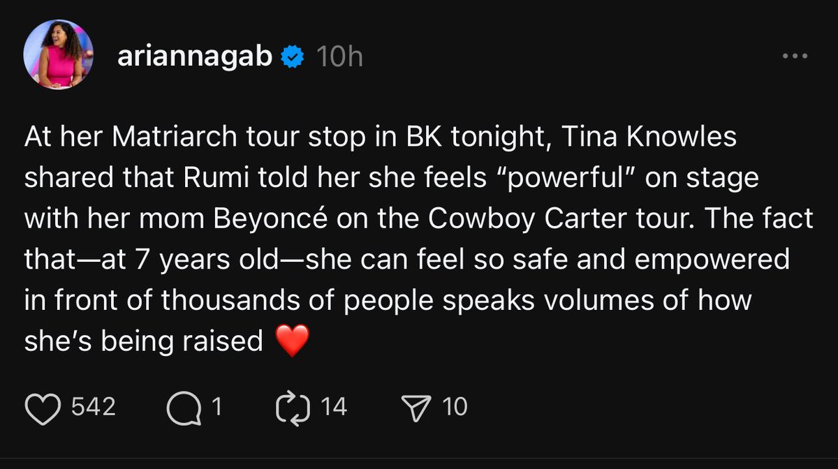 ourhermitage's tweet image. According to Tina Knowles , Rumi Carter said she feels powerful on stage whenever she joins her mum at the COWBOY CARTER TOUR!