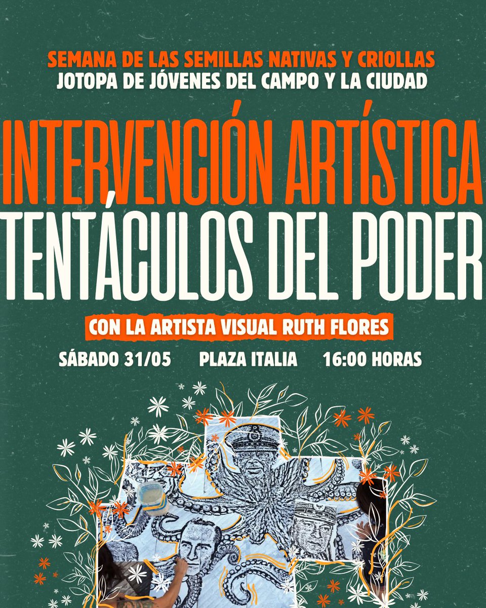 🧩 Construir memoria a través del arte es la propuesta que nos trae Ruth Flores con su intervención "Tentáculos del Poder" durante el Jotopa de Jóvenes que se realizará en paralelo a la Feria Nacional de Semillas Nativas y Criollas
✨¡Sumate vos también a esta puesta interactiva!