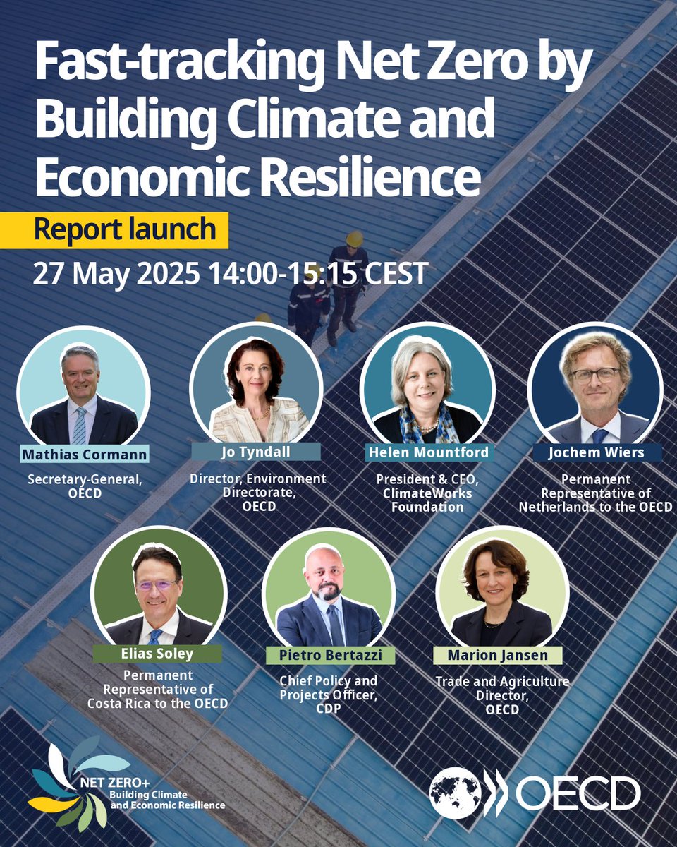 OECD Environment (@oecd_env) on Twitter photo How can governments close the ambition and implementation gaps to reach net zero?
Join us on 27 May 2025 at 14:00 CEST for insights as <a href="/OECD/">OECD ➡️ Better Policies for Better Lives</a> Secretary-General <a href="/MathiasCormann/">Mathias Cormann</a> launches a new report on building climate and economic resilience.
Register: oecd.org/en/events/2025… How can governments close the ambition and implementation gaps to reach net zero?
Join us on 27 May 2025 at 14:00 CEST for insights as <a href="/OECD/">OECD ➡️ Better Policies for Better Lives</a> Secretary-General <a href="/MathiasCormann/">Mathias Cormann</a> launches a new report on building climate and economic resilience.
Register: oecd.org/en/events/2025…