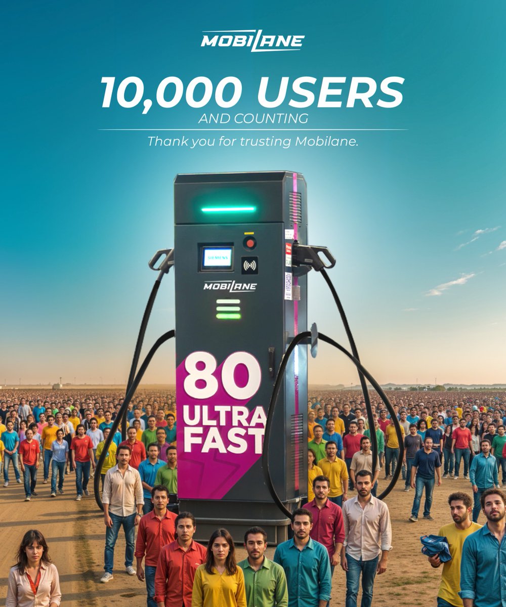 10,000 Users and Counting! ⚡

Thank you for choosing the ultra-fast lane with Mobilane. Here's to powering a greener future — together. 💚🔌

 #Mobilane #EVCharging #10000Strong #UltraFastCharging #SustainableMobility