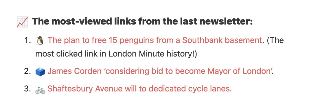 The Londoner (@_thelondoner) on Twitter photo <a href="/AndrewKersley/">Andrew Kersley</a>'s <a href="/_TheLondoner/">The Londoner</a> story on the plan to free the 15 penguins stuck in the basement of the London Aquarium not just got a mention in <a href="/TheLondonMinute/">The London Minute</a>, but was the newsletter's most clicked link ever! <a href="/AndrewKersley/">Andrew Kersley</a>'s <a href="/_TheLondoner/">The Londoner</a> story on the plan to free the 15 penguins stuck in the basement of the London Aquarium not just got a mention in <a href="/TheLondonMinute/">The London Minute</a>, but was the newsletter's most clicked link ever!