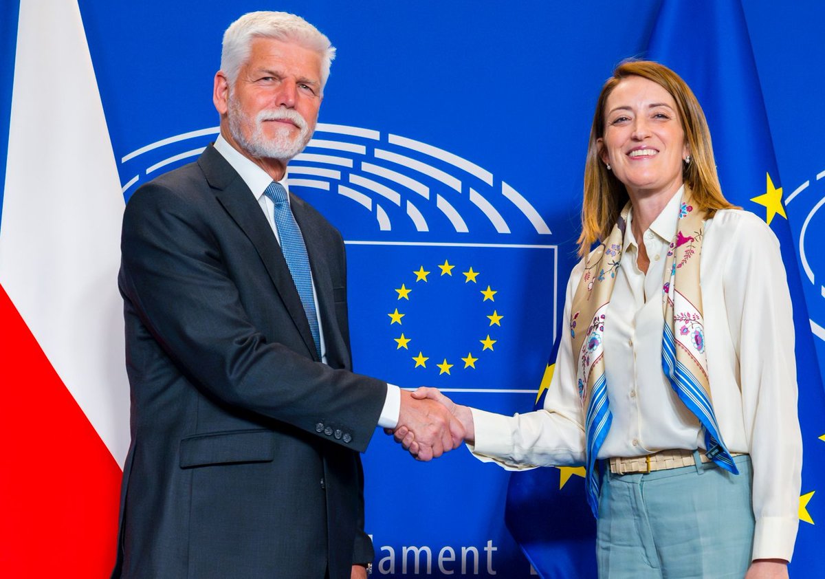 Roberta Metsola (@ep_president) on Twitter photo Great to welcome back <a href="/prezidentpavel/">Petr Pavel</a> to <a href="/Europarl_EN/">European Parliament</a> 🇪🇺🇨🇿
Thank you for our discussions today and for your and Czechia’s leadership as we work for a safer and more secure Europe. Great to welcome back <a href="/prezidentpavel/">Petr Pavel</a> to <a href="/Europarl_EN/">European Parliament</a> 🇪🇺🇨🇿
Thank you for our discussions today and for your and Czechia’s leadership as we work for a safer and more secure Europe.