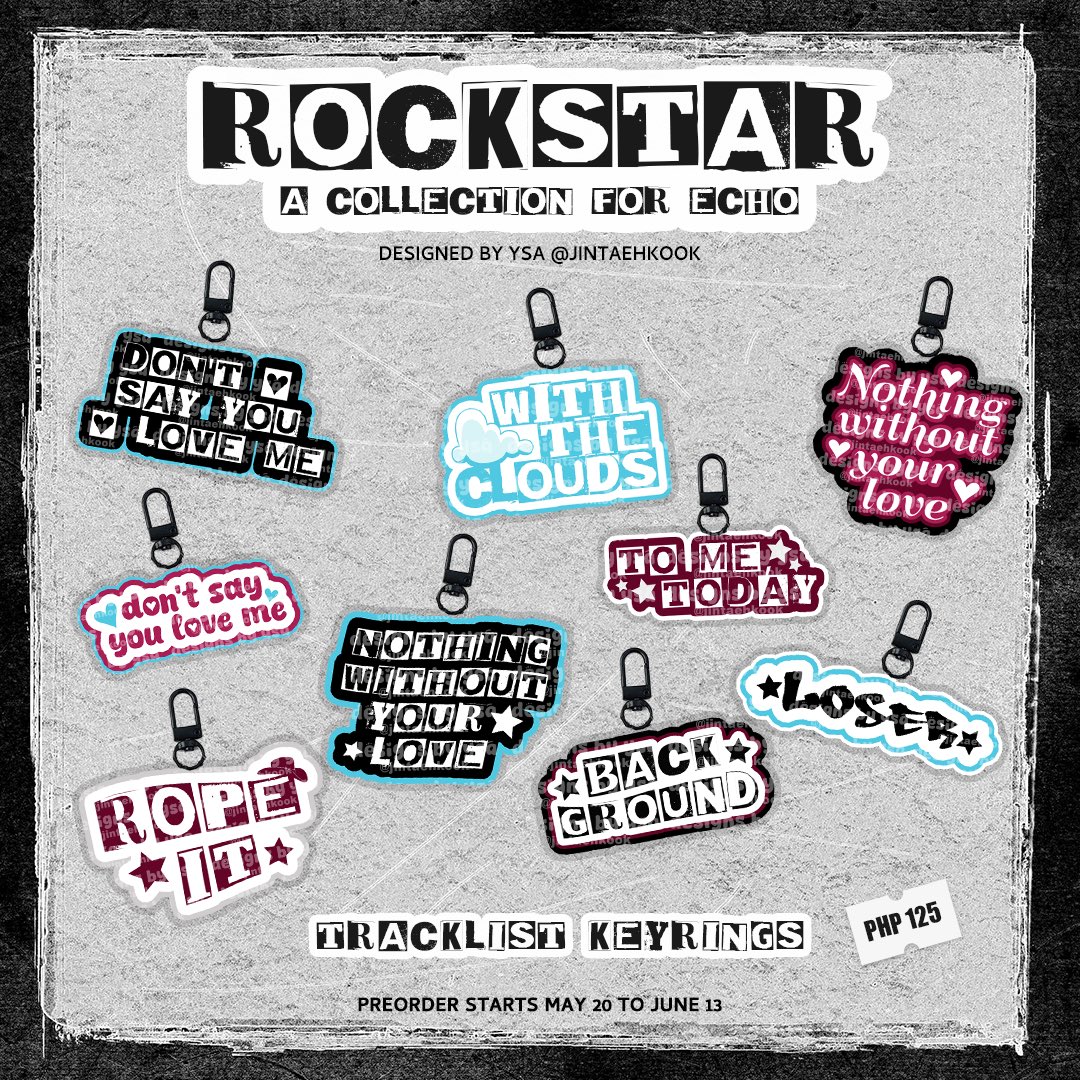 jintaehkook's tweet photo. ★ Rockstar: A Collection for Echo ★
☆ 0613: The OT7 Comeback Collection ☆

doo &amp; dop 
⏳ regular order: until june 13, 10:30 pm
⌛️ rush order: until may 28, 10:30 pm

order form:
🛒 https://t.co/9BWN4NvODP

🏷️ wts lfb bts keyrings pc holder ph jin ot7 echo 
#jktdesigns https://t.co/kEHqC1Smjt
