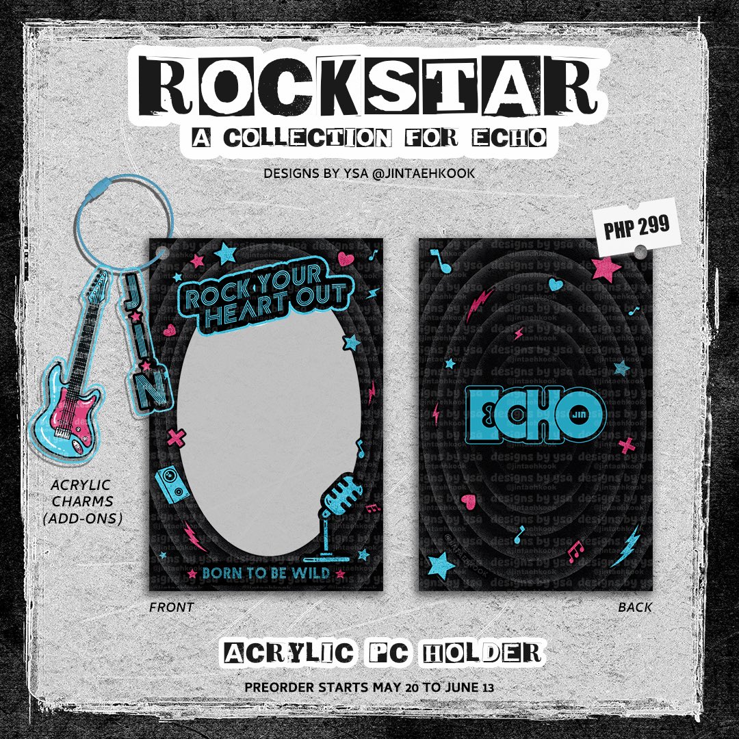 jintaehkook's tweet photo. ★ Rockstar: A Collection for Echo ★
☆ 0613: The OT7 Comeback Collection ☆

doo &amp; dop 
⏳ regular order: until june 13, 10:30 pm
⌛️ rush order: until may 28, 10:30 pm

order form:
🛒 https://t.co/9BWN4NvODP

🏷️ wts lfb bts keyrings pc holder ph jin ot7 echo 
#jktdesigns https://t.co/kEHqC1Smjt
