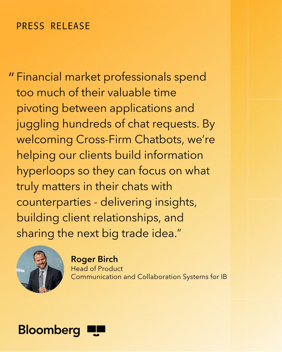 Welcome to IB, Cross-Firm Chatbots!🤖

<a href="/Bloomberg/">Bloomberg</a> Clients may use Cross-Firm Chatbots to transform the way they interact with their counterparties and collaborate with front-, middle-, and back-office colleagues.

Learn more about our new Cross-Firm Chatbots: