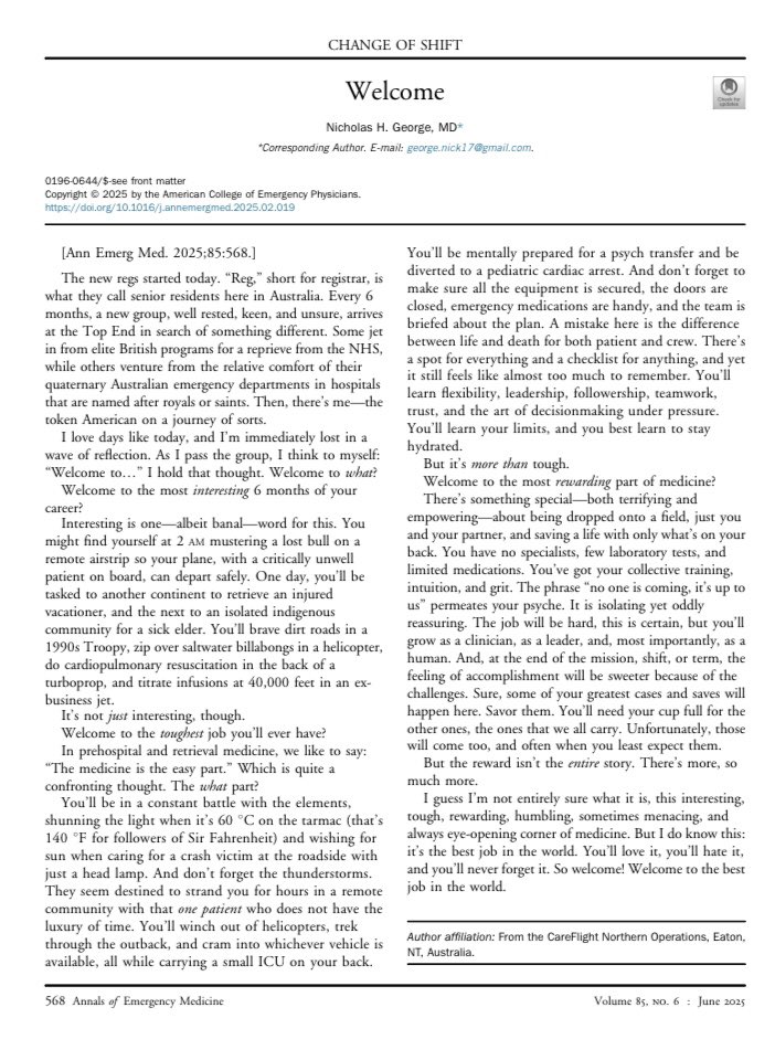 Nick George (@georgenh_) on Twitter photo My love letter of sorts to EMS/PHRM, published today in <a href="/AnnalsofEM/">AnnalsofEM</a>. And just in time for EMS week 🚁🚑
Grateful to have worked with, and learned from, the teams at <a href="/PghEMS/">Pittsburgh EMS</a>, <a href="/stat_medevac/">STAT MedEvac</a>, <a href="/UWMedFlight/">UW Health Med Flight</a>, and <a href="/MyCareFlight/">CareFlight</a>!
Full text link ➡️ authors.elsevier.com/a/1l7Ycib7EPy2t My love letter of sorts to EMS/PHRM, published today in <a href="/AnnalsofEM/">AnnalsofEM</a>. And just in time for EMS week 🚁🚑
Grateful to have worked with, and learned from, the teams at <a href="/PghEMS/">Pittsburgh EMS</a>, <a href="/stat_medevac/">STAT MedEvac</a>, <a href="/UWMedFlight/">UW Health Med Flight</a>, and <a href="/MyCareFlight/">CareFlight</a>!
Full text link ➡️ authors.elsevier.com/a/1l7Ycib7EPy2t