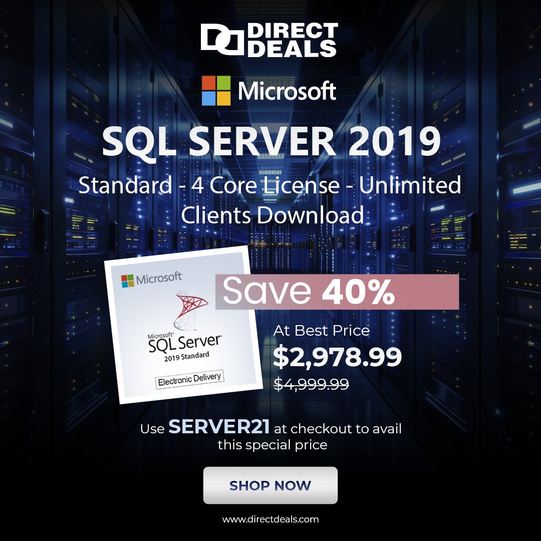 DirectDeals's tweet image. 🚀 SQL Server 2019 Standard – 4 Core at 40% OFF!
💻 $2,978.99 | Instant Delivery
Use code SERVER21
👉 directdeals.com
#SQLServer2019 #MicrosoftSQL #DirectDeals #ServerSoftware #ITSolutions #DatabaseManagement #CloudSolutions #EnterpriseTech #SoftwareDeal