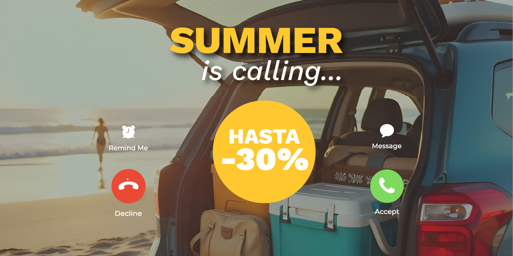 Si el verano te llama ☀, reserva 📲 y haz que vaya sobre ruedas 🚗  
No seas el último en preparar tus vacaciones. 

Sea cual sea tu plan, sin coche no es lo mismo.   
¡Reserva ahora!