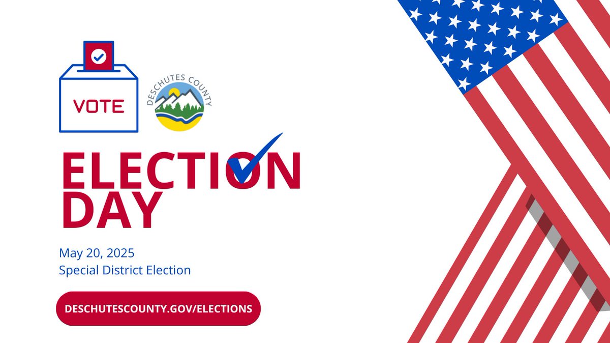 DeschutesCounty's tweet photo. Today is ELECTION DAY!

All ballots must be postmarked or returned to a county elections office or official drop site by 8 p.m. today. If using USPS, return your ballot to a USPS office to get a postmark.

Ballot drop box locations:
https://t.co/MtusAm0DMS https://t.co/8kHQOIdkJ7