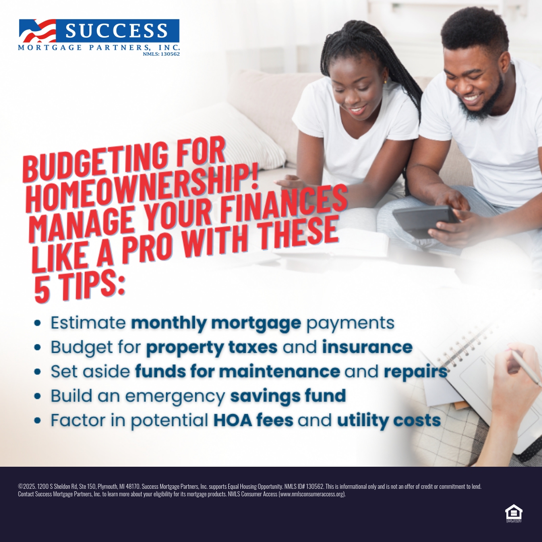 Ready to start managing your budget?

-Estimate monthly mortgage payments
-Budget for property taxes and insurance
-Set aside funds for maintenance and repairs
-Build an emergency savings fund
-Factor in potential HOA fees and utility my.successexpress.app/loan-officers/…