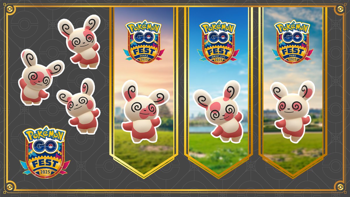 PokemonGoApp's tweet photo. Don’t get it twisted—Spinda will appear at each in-person event! 😵‍💫

Trainers at #PokemonGOFest2025: Osaka, Jersey City, or Paris will get a chance to encounter several patterns of Spinda! https://t.co/BUyG3TTAn9