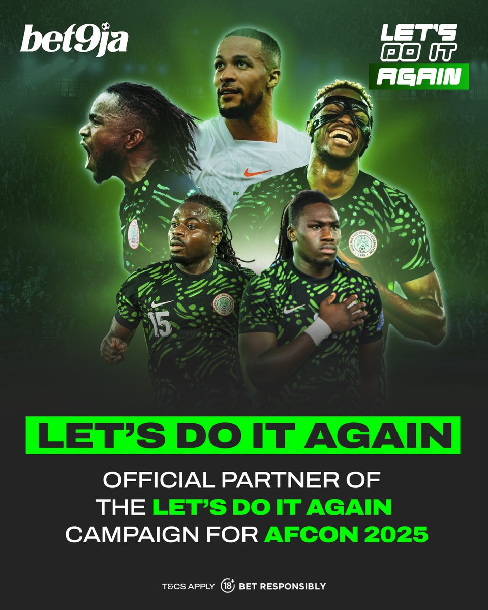 Bet9jaOfficial's tweet image. New tournament. Same goal π
Bet9ja are proud to be the official sponsor of @NGSuperEagles 2025 AFCON campaign!
Letβs Do It Again, Super Eagles π³π¬π¦