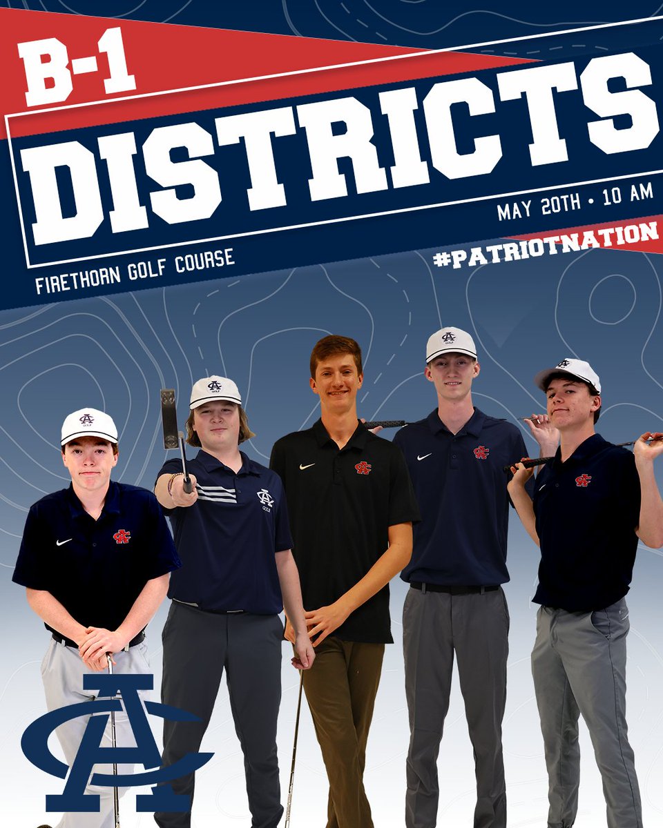 ⛳ District Golf Meet Day! ⛳
Good luck to the boys golf team as they compete in Districts today!

📍Firethorn Golf Course, Lincoln, NE
📅 Tuesday, May 20
🕒 10:00 am
#PatriotNation

🎨Graphic credit- Tanner Kauffman, freshman
✏️Edits- Traegan Wetzel, sophomore