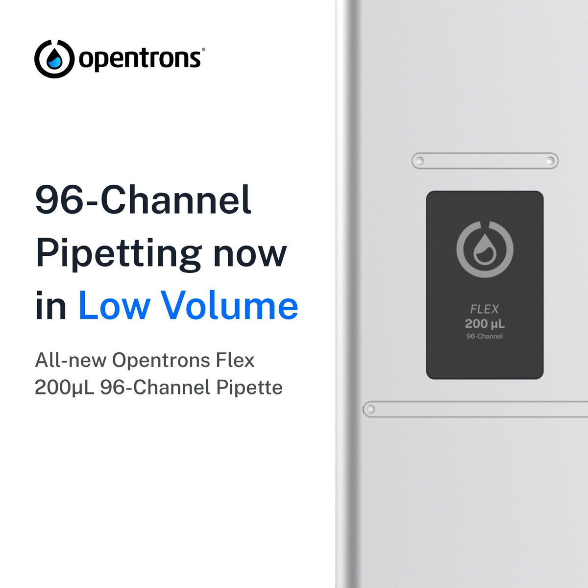 🚨New to the Flex lineup: the Opentrons Flex Low-Volume 96-Channel Pipette
Designed for high-throughput precision, it delivers accurate pipetting from 1–200 μL across 96 channels, perfect for workflows like NGS library prep with enrichment or protein biomarker discovery.

Whether