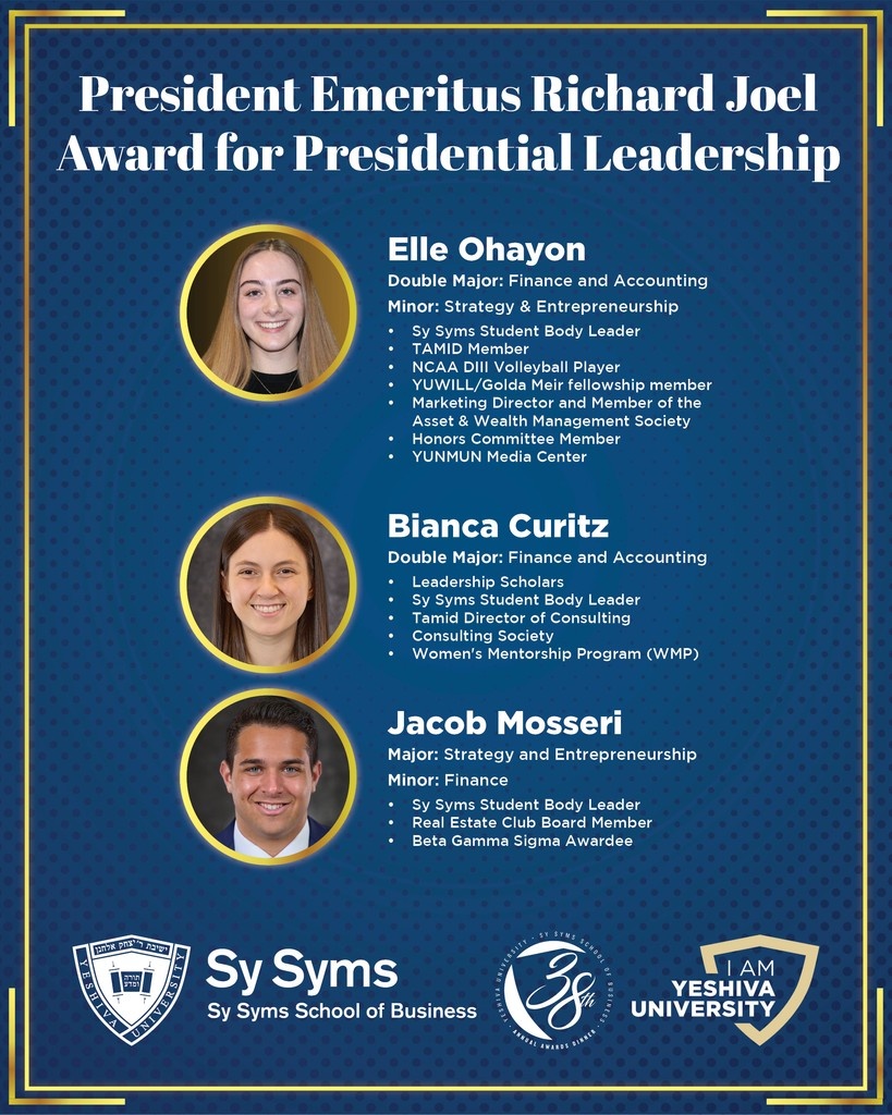 ✨️ Congratulations to to the recipients of our President Emeritus Richard Joel Award for Presidential Leadership: 𝐄𝐥𝐥𝐞 𝐎𝐡𝐚𝐲𝐨𝐧, 𝐁𝐢𝐚𝐧𝐜𝐚 𝐂𝐮𝐫𝐢𝐭𝐳, 𝐉𝐚𝐜𝐨𝐛 𝐌𝐨𝐬𝐬𝐞𝐫𝐢! ✨️👏🎓️⁠